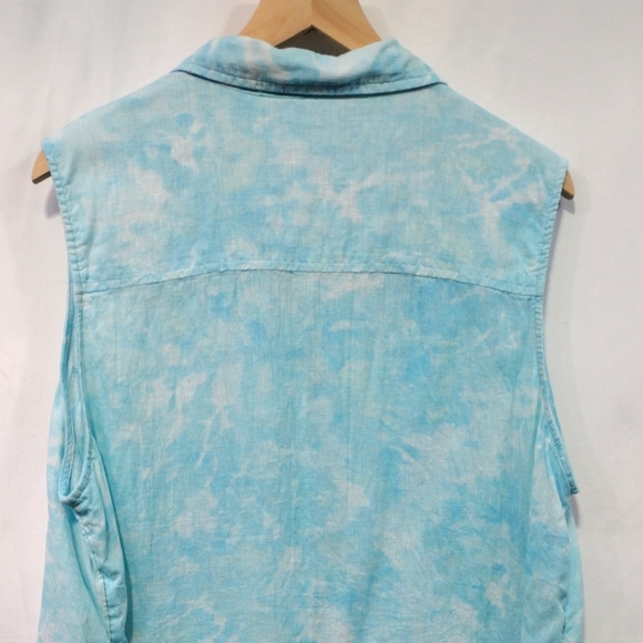 Time and Tru Sleeveless Button-Down Linen Shirt Women's XXXL Blue Tie Dye Retro - Picture 8 of 11